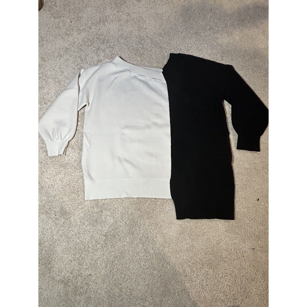 Alice + Olivia Colorblock Black White Asymmetrical Hem Wool Blend Sweater Size L